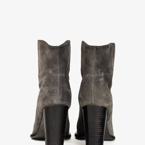 Vince Grey Nubuck Leather Block Heel Point Toe Boots - Picture 3 of 9